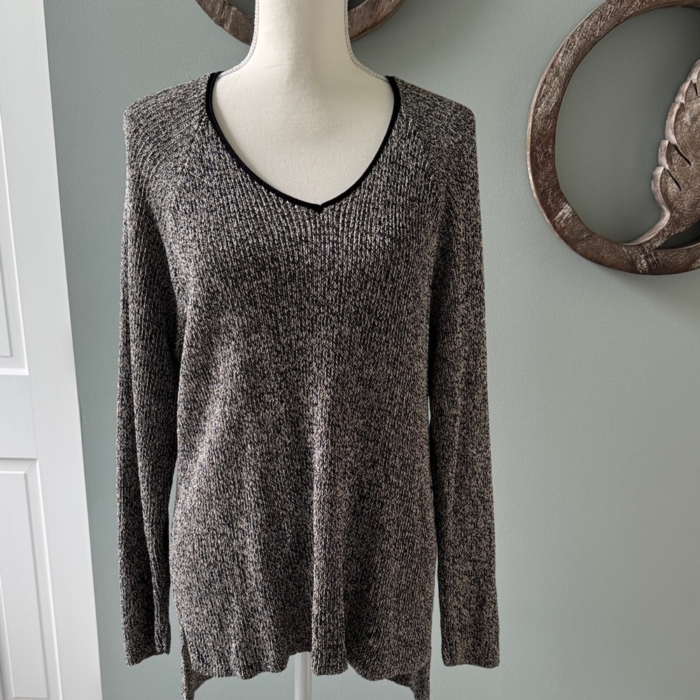 Eileen Fisher Black and Gray V-Neck Sweater